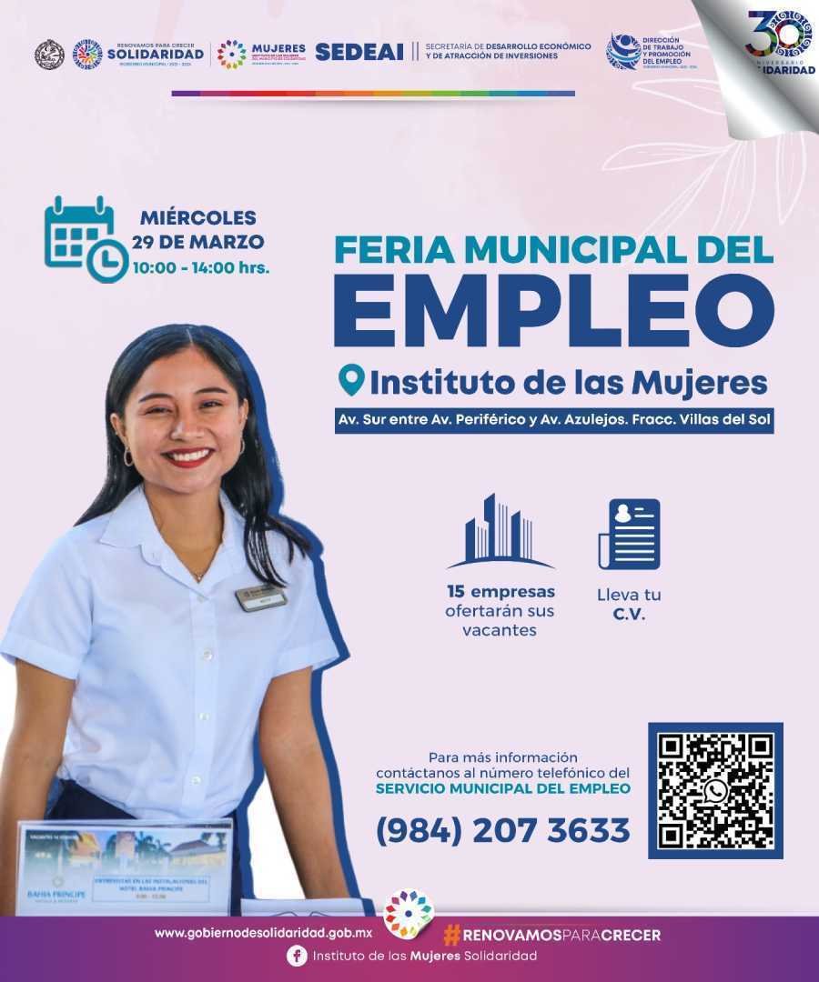 Solidaridad anuncia Feria del Empleo exclusiva para mujeres