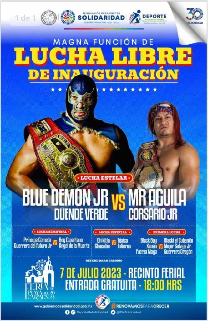 Blue Demon Jr. el icono de la lucha libre encabezara un espectaculo legendario en la Feria de Playa del Carmen 1