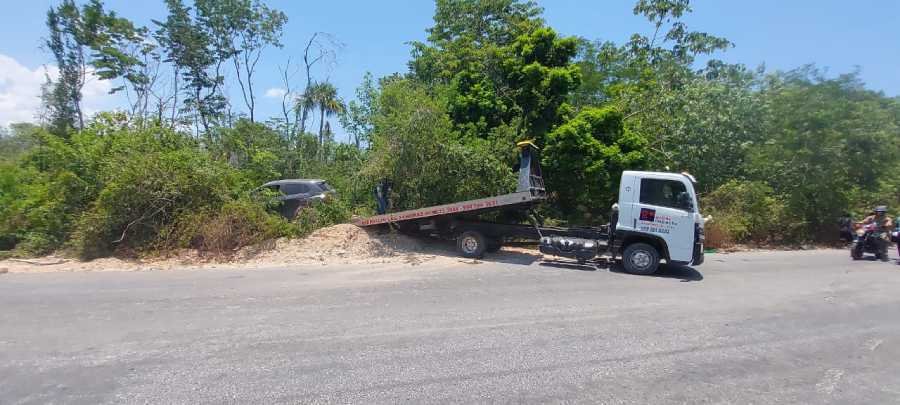 Intrepida conductora evita colision con perro y termina entre la exuberante vegetacion en Playa del Carmen 1