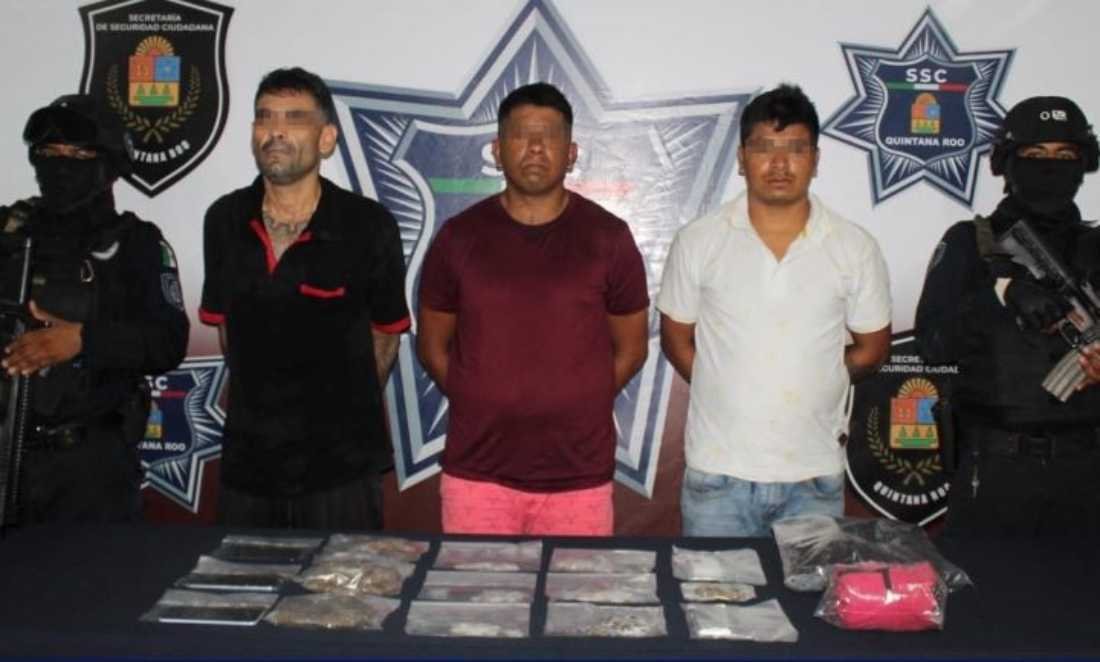 Tres individuos detenidos en Cancún con drogas y cartuchos de munición