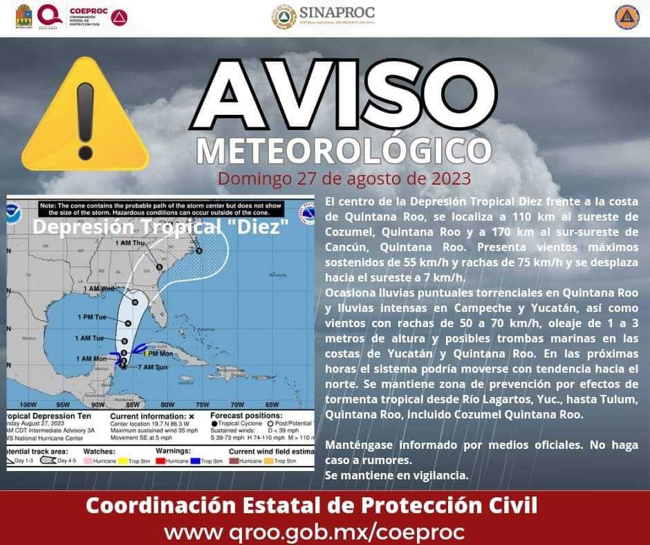 Con base en la información emitida por el Centro Nacional de Huracanes de Miami, Florida, Estados Unidos, y difundida por el Servicio Meteorológico Nacional sobre el seguimiento y vigilancia para el océano Atlántico, mar Caribe y Golfo de México: