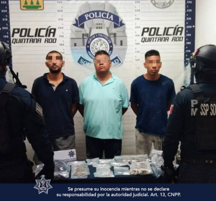Tres Detenidos con Narcóticos en Solidaridad, Quintana Roo